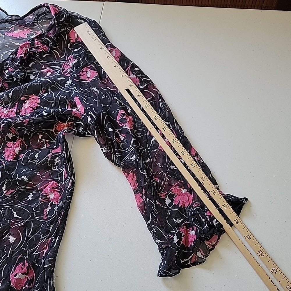ICE Vintage Y2K Beaded Sheer Silk Floral Blouse Dark Fairy Feminine‎ Whimsigoth - Picture 11 of 14